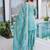 blue embroidered fendy silk free size stitched short kurta suit
