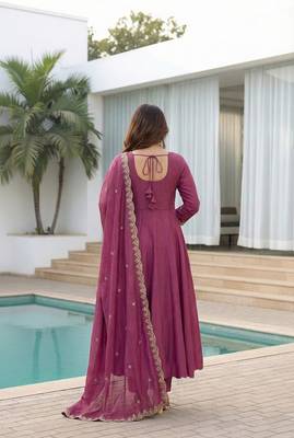 mauve embroidered cp vichitra  free size stitched kurta set 4