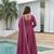 mauve embroidered cp vichitra  free size stitched kurta set