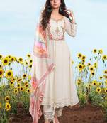 white embroidered cotton free size stitched kurta set