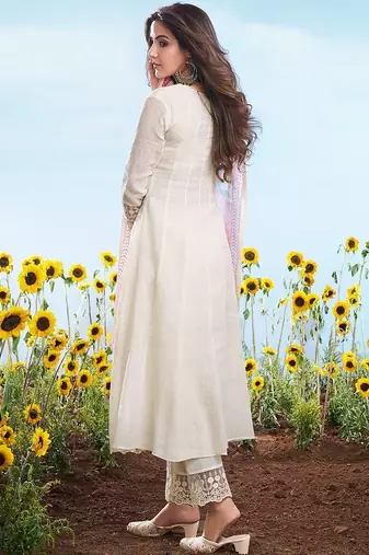 white embroidered cotton free size stitched kurta set
