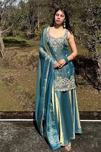 peacock embroidered fendi satin free size stitched short kurti suit