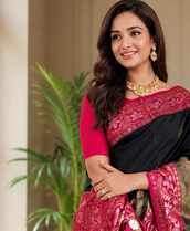 black color zari weaves contrast pallu and designer chaap border silk blend saree