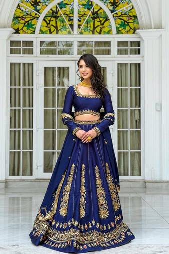 Neavy Blue thread with Sequnce work Chinon Lehenga Choli Set