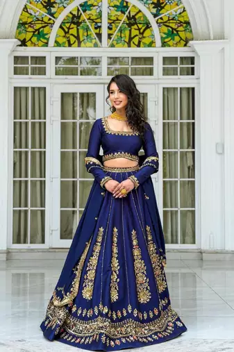 Neavy Blue thread with Sequnce work Chinon Lehenga Choli Set