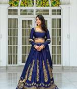Neavy Blue thread with Sequnce work Chinon Lehenga Choli Set