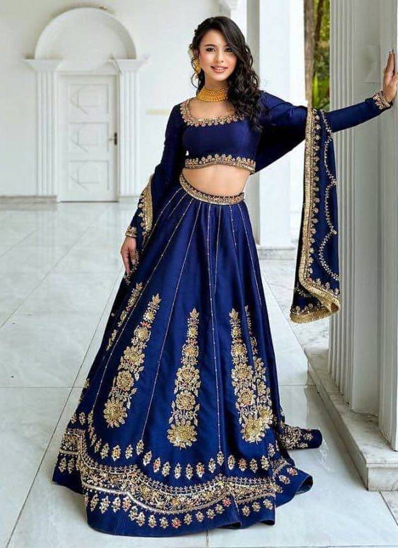 Neavy Blue thread with Sequnce work Chinon Lehenga Choli Set