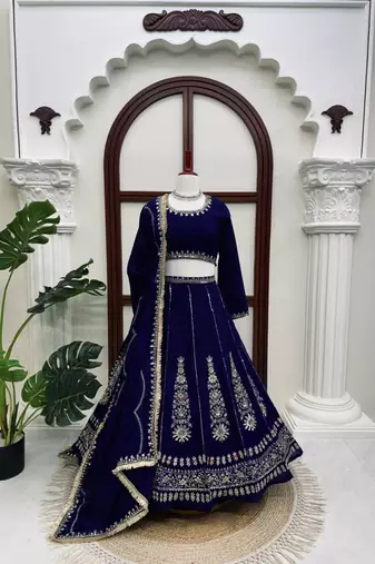 Neavy Blue thread with Sequnce work Chinon Lehenga Choli Set