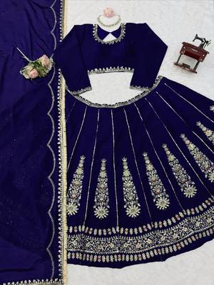 Neavy Blue thread with Sequnce work Chinon Lehenga Choli Set 4