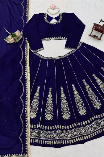 Neavy Blue thread with Sequnce work Chinon Lehenga Choli Set
