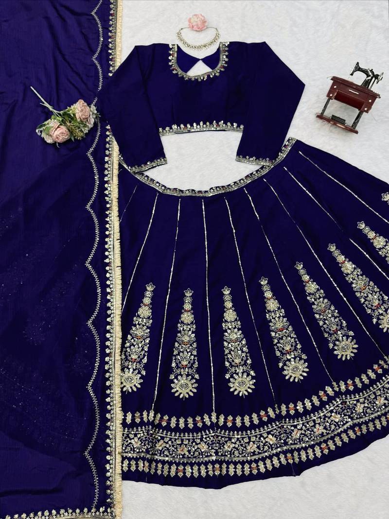 Neavy Blue thread with Sequnce work Chinon Lehenga Choli Set