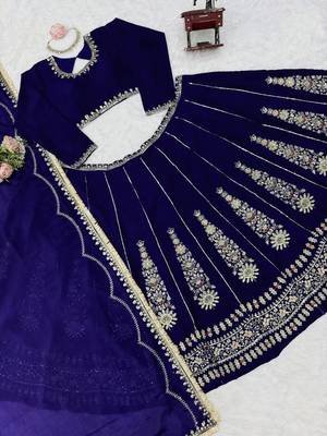 Neavy Blue thread with Sequnce work Chinon Lehenga Choli Set 5