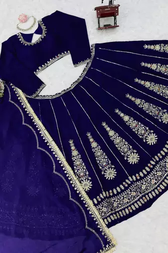 Neavy Blue thread with Sequnce work Chinon Lehenga Choli Set