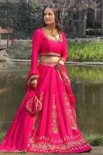 Pink thread with Sequnce work Chinon Lehenga Choli Set