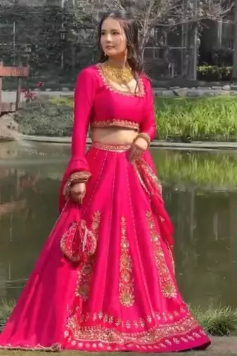 Pink thread with Sequnce work Chinon Lehenga Choli Set