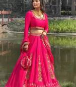 Pink thread with Sequnce work Chinon Lehenga Choli Set