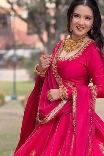 Pink thread with Sequnce work Chinon Lehenga Choli Set