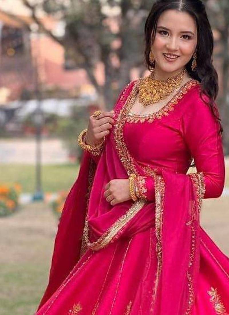 Pink thread with Sequnce work Chinon Lehenga Choli Set