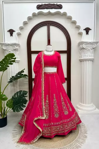 Pink thread with Sequnce work Chinon Lehenga Choli Set