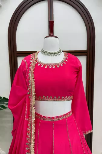 Pink thread with Sequnce work Chinon Lehenga Choli Set