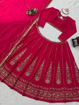 Pink thread with Sequnce work Chinon Lehenga Choli Set 5