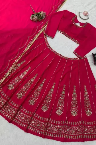 Pink thread with Sequnce work Chinon Lehenga Choli Set