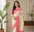 cream color zari weaves contrast pallu and designer chaap border silk blend saree