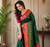 dark green color zari weaves contrast pallu and designer chaap border silk blend saree