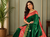 dark green color zari weaves contrast pallu and designer chaap border silk blend saree