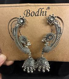 Oxidised Silver Peacock Ear Cuff Jhumka Earrings for Women, Traditional Tribal Navratri Garba Jewellery