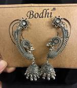 Oxidised Silver Peacock Ear Cuff Jhumka Earrings for Women, Traditional Tribal Navratri Garba Jewellery