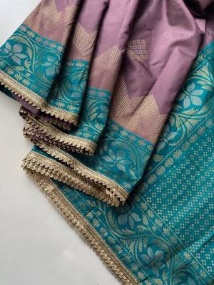 dark purple color zari weaves contrast pallu and designer chaap border silk blend saree 3