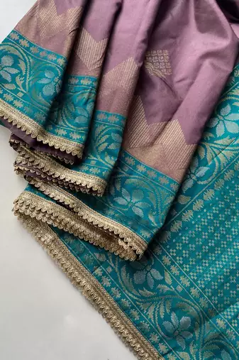 dark purple color zari weaves contrast pallu and designer chaap border silk blend saree