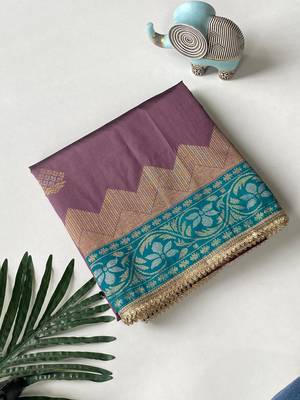 dark purple color zari weaves contrast pallu and designer chaap border silk blend saree 4