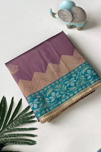 dark purple color zari weaves contrast pallu and designer chaap border silk blend saree