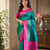 emerald green color zari weaves contrast pallu and designer chaap border silk blend saree