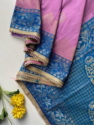 lavender color zari weaves contrast pallu and designer chaap border silk blend saree 3