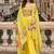 Yellow faux chinon silk embroidered readymade top & skirt with jacket