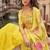 Yellow faux chinon silk embroidered readymade top & skirt with jacket