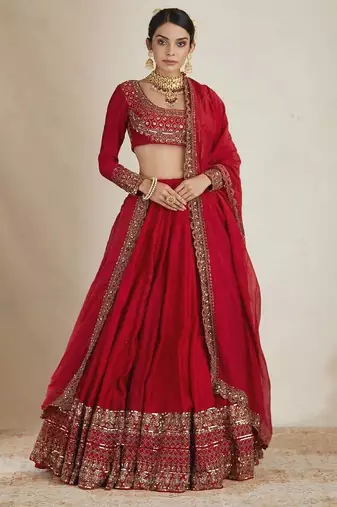 Red thread and Sequnce work Silk Blend Lehenga Choli Set