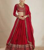 Red thread and Sequnce work Silk Blend Lehenga Choli Set