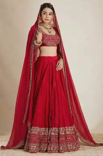 Red thread and Sequnce work Silk Blend Lehenga Choli Set