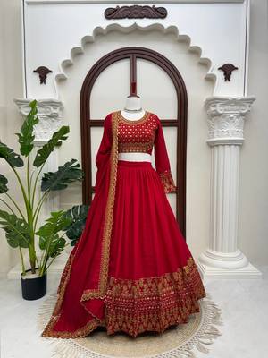 Red thread and Sequnce work Silk Blend Lehenga Choli Set 3