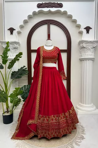 Red thread and Sequnce work Silk Blend Lehenga Choli Set