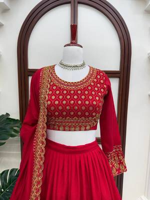 Red thread and Sequnce work Silk Blend Lehenga Choli Set 4