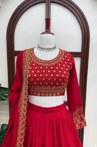 Red thread and Sequnce work Silk Blend Lehenga Choli Set