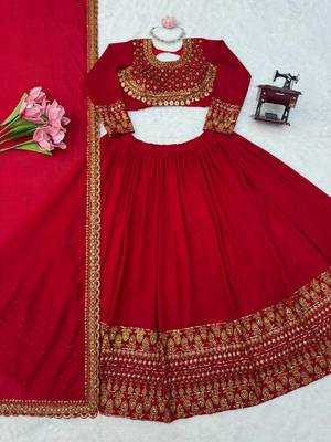 Red thread and Sequnce work Silk Blend Lehenga Choli Set 5