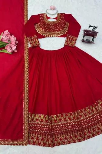 Red thread and Sequnce work Silk Blend Lehenga Choli Set