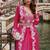 Rani pink faux chinon silk embroidered readymade top & skirt set with jacket