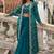 Teal blue faux chinon silk embroidered readymade top & palazzo set with jacket